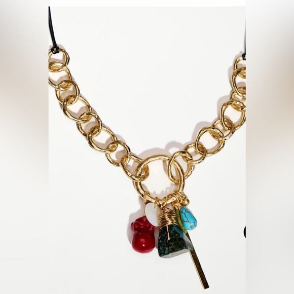 NWT- Zara CONTRAST NECKLACE WITH STONES AND CHARMS - Picture 3 of 6